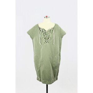NILI LOTAN Green Cotton Canvas Lace Up Cocoon Shift Dress, Size S